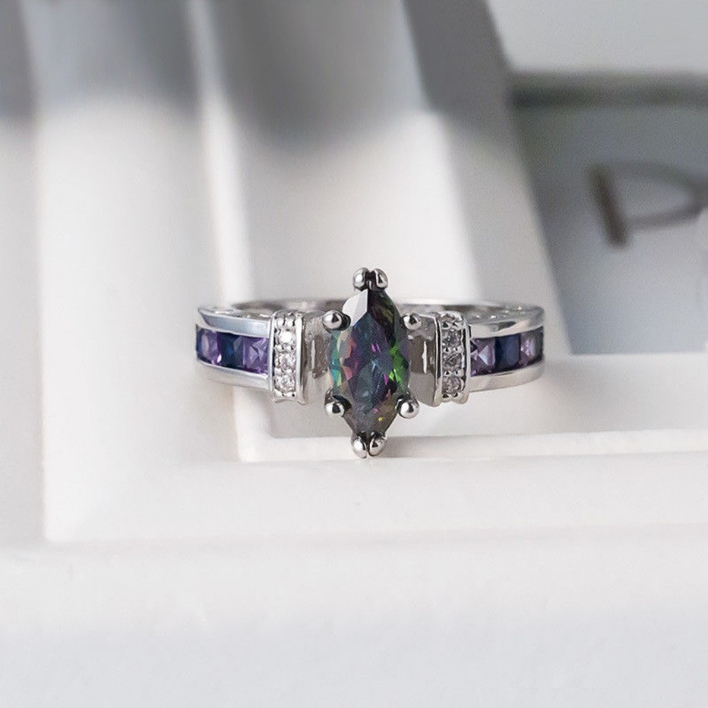 Gorgeous 925 Silver Ring Marquise Cut Mystic Topaz - Picture 2 of 2